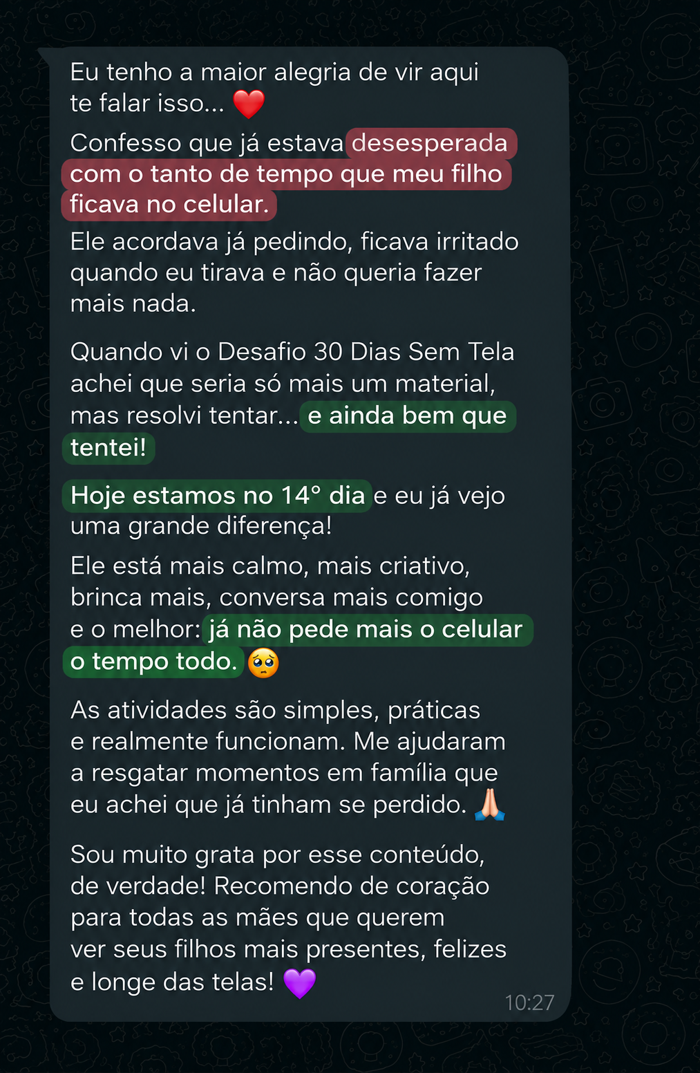Print de mensagem de cliente